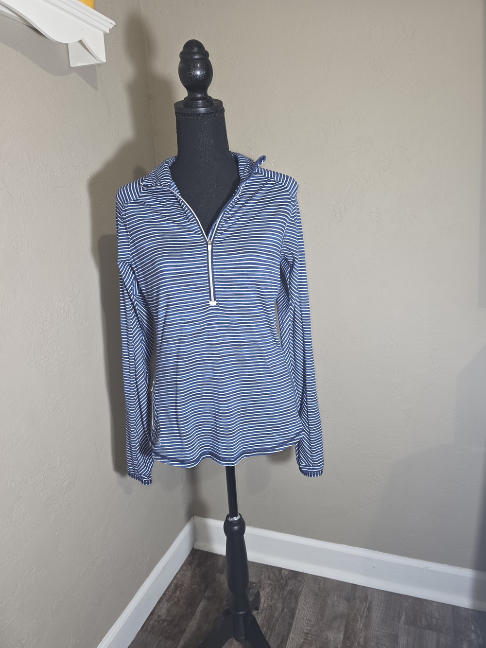 Athleta Blue & White Striped Half‑Zip Hoodie